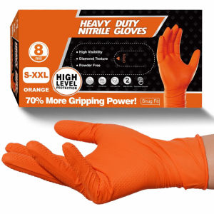 30/50PCS Orange Nitrile Gloves Disposable 8Mil Heavy Duty Safety Gloves Diamond Textured Grip Mechanic Auto Industrial Gloves
