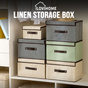 SG Linen Box Foldable Storage Non-Woven Clothing Organiser Portable Clothes Wardrobe Organizer with Lid Singapore Cloth Storage Toys Basket Bag Fabric For Storage Container