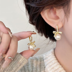 Gold-Plated Diamond-Embedded Pearl Earrings Womens Exclusive Design High-End Pure Silver Earring Fashionable New Arrival