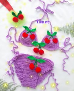 " SHOP MỚI" đồ bơi len quả chery cho bé bikini len 2 mảnh chery cho bé gái
