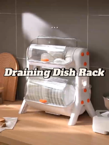 Local Stock Dish Rack Organizer Kitchen Storage Draining Utensil Cutlery Dishrack with Cover and Drainer