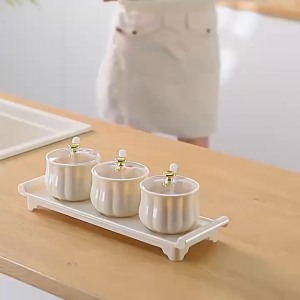 Bộ Hũ Đựng Gia Vị Có Nắp Kèm Muỗng Và Khay Đựng – Hộp Đựng Muối Tiêu Đường Bột Nêm Khay Gia Vị Nhà Bếp Tiện Dụng
