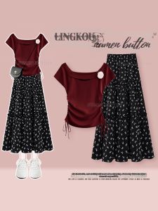 NUMEN BUTTON | Plus Size Stylish Cover Up Top and High Waist Floral A Line Skirt Suit
