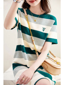 Natural Fabric Knitted Dress Womens Casual round Neck T-Shirt Dress Fashionable Small Size MK Commute Style Short Sleeve