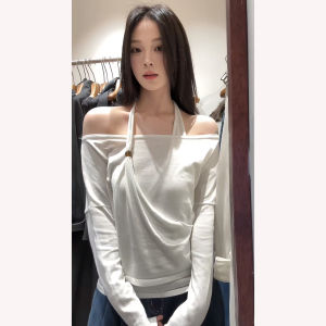 Áo Thun Cotton Dài Tay Ôm Vừa Vặn Phong Cách Hàn Quốc Cổ Điển Ngọt Ngào Cay Nồng Pure Desire Một Bên Vai Nối Dài Mùa Thu Mới