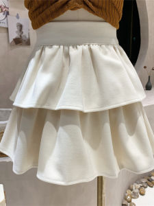 plus Size A-Line Woolen Skirt Black Pleated High Waist Mini Dressing Cover Spring Autumn New Style Korean Style Short Skirt