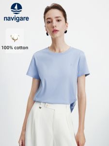 Navigare | Summer Round Neck Cotton Blend Blue T-Shirt