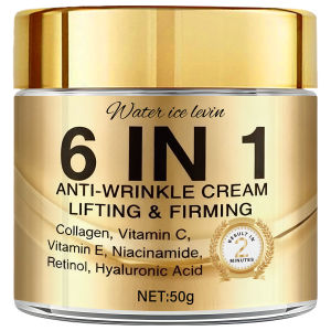 6-In-1 Anti-Wrinkle Cream. Lifts Firms Smooths Moisturizes. Collagen Vitamin C E Niacinamide Retinol Hyaluronic Acid. 50g