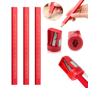 Woodworking Pencils Set Dedicated Marking Workers Flat Head Pen Wood Drawing Lines Carpenter Single Hole Pencil Sharpener