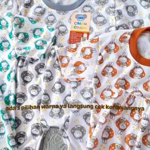 Baju Bayi Set Celana Oblong Pendek Motif Lucu Kelinci Bahan Lembut Nyaman