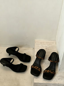 Summer New Elegant Square Toe Leopard Print Slip-on High Heel Sandals