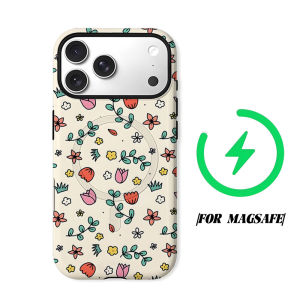 Doodle Tulip Tile Phone Case for iPhone 18 17 16 15 14 13 12 11 Air Pro Max Plus Double-layer Cover