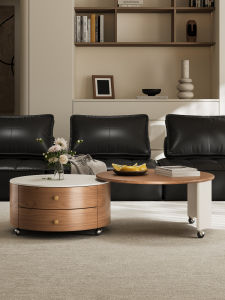 YINANWANG | Round Extendable Luxury Small Living Room Moveable Tea Table