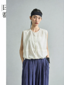 Martial Charm Short Sleeveless Cotton Casual Loose Lantern White T-shirt