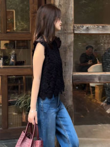 YUFUQING | French Vintage Lace Hollow Out Womens Shirt New Style Versatile Elegance Design Sensation Sleeveless Vest Casual Summer Top