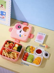 IMUTO 2 Layer Cartoon Lunch Box For kids Bento Box With Spoon Cute Square Lunch Box For Child School Office Food Large capacity