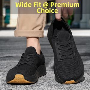 Yrfe | Wide Fit 4E Anti-Slip Cushioning Black Mesh Sneakers 46