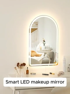 Zivon Bathoom Mirror Tri-Color Led Light Arch Vanity Mirror Wall Mounted Decoration With Time Display Defogging