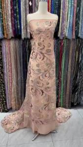 5 Yards African Gold Beaded Sequins Lace Fabric 2026 Green French Mesh Embroidery Tulle Lace Fabric for Nigerian Party Wedding