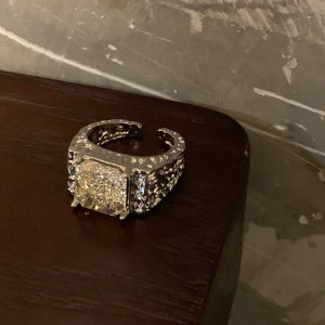 Fashionable Adjustable Open Ring Womens Jewelry Rock Texture Geometric Ring Elegant Simple Vintage Style Alloy Finger Ring