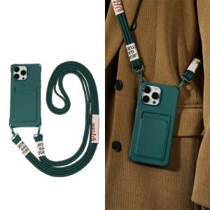 Crossbody Lanyard Strap Card Bag Case for Iphone 15 14 12 13 Mini 11 Pro Max X XS XR 8 7 Plus SE 2 3 Liquid Silicone Back Cover