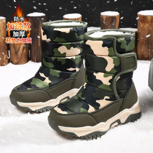 Boys Fleece Lined Thickened Waterproof Anti-slip Snow Boots Winter Casual round Toe Rubber Sole Comfortable Cotton Inner Shoes