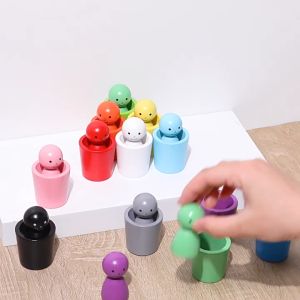 Color Sorting Cup Montessori Early Learning Wooden Toddler Color Sorting Game Set for Fine 7 Color Ball and Cup Sorting Cup Sorting Baby Games for Children Gift