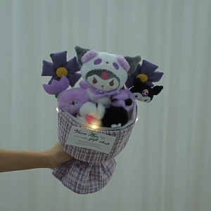 MeetYou Doll Bouquet Sanrio Kuromi Doll Plush kuromi Bouquet Set kuromi Plushie Stuffed Toy Birthday Gift with Bag&Light Post Creative Cute Animal Doll Cartoon DoPlush Toy Gift 6.1 Childrens Day Gift for Children - BirthdayGift for Girlfriend -Decorative