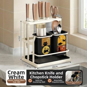 MINGZHIYIFAN | Water Draining Cutlery Storage Box No-drill Wall Hanging Shelf