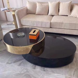 Modern Minimalist Italian Luxury Rotatable Coffee Table Stainless Steel Marble Top Extendable 360 Degree Design Masterpiece