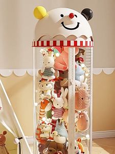 Toy Storage Cabinet Dustproof 360° Wheels Round Transparent PET Material Childrens Playroom