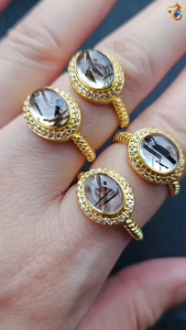 Black Tourmaline Rutilated Quartz Titanium Adjustable Rings