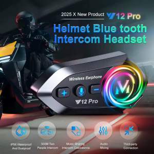 INTERCOM Y12 PRO HEADSET HELM BLUETOOH 2 WAY INTERCOM WATER RESISTANT IPX56 MUSIC SHARING 500M NEW DESIGN WIRELESS WALKIE TALKIE