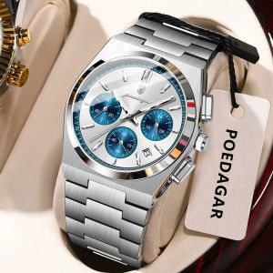 POEDAGAR Luxury Man Watch Chronograph Date Stainless Steel Sport Men Wristwatch Waterproof Luminous Fashion Quartz Mens Watches