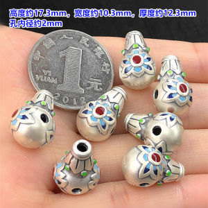 Handmade S999 Silver Blue Drip Glue Lotus Gourd Three-Way Separator Bead Woven Hand Rope Necklace DIY Accessories Jewelry