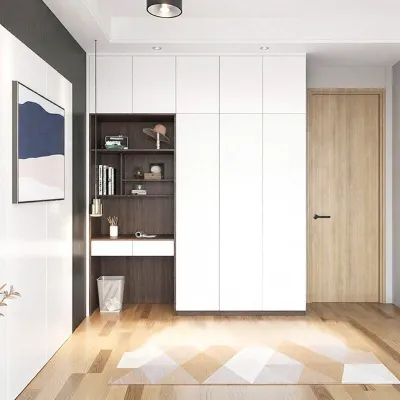 Modern Style To-Ceiling Aluminium Wardrobe with Desk Integration