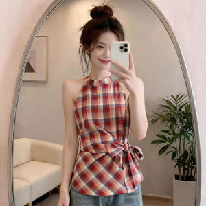 Red Checkered Slimming Camisole Top Halter