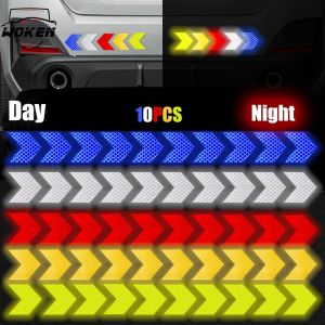 【WOKEN】10PCS Car Reflective Stickers Night Anti-Collision Arrow-Shaped Warning Signs Safety Stickers Car Bumper Trunk Helmet Luminous Protective Stickers