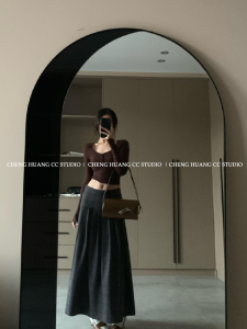 Elegant High Waist Pleated Skirt Korean Retro College Style Burk Pattern Long Skirt Slimming A-Line Midi Skirt for Women