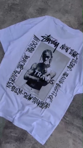 Kaos Stussy - tshirt stussy - kaos pria - tshirt pria - baju pria - kaos pria stussy TRAVIS SCOTT PUTIH