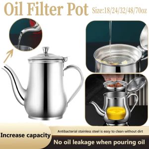 [Same Day Ship] 24/32oz Stainless Steel Oil Strainer Pot Lard Filter Tank Container Jug Large Capacity Storage Can Kitchen Tools