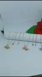 KALUNG TITANIUM ANGSA KEMBAR BARLIAN BIRU PERHIASAN WANITA ELEGANT ANTI KARAT ANTI LUNTUR