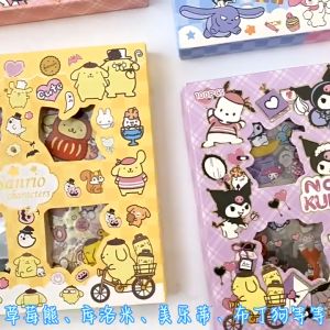 Sanrio Kuromi Sticker 100pcs Cute Set DIY Gift Box Cinnamoroll Melody Cartoon Stickers Box Waterproof Cute Sticker