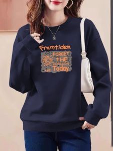 สไตล์อเมริกัน โอเวอร์ไซส์ คอกลมแขนยาว เสื้อสเว็ตเชิ้ต ผู้หญิง ฤดูใบไม้ผลิ ฤดูใบไม้ร่วง ฤดูหนาว หลวม Shoulder Drop Boredom Busting เสื้อท่อนบน