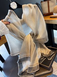 Spring and Summer Silk Scarf for Women Long Temperament Korean Style Easiest for Match Organza Bright Silk Sunscreen Scarf Long Scarf Shawl Dual-Use