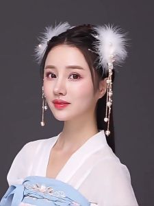 Headpiece Bulu Hairpiece Aksesoris Wanita Hiasan Rambut Jepitan Rambut Rumbai Mutiara Headpiece Hijab Jepit Juntai Bulu