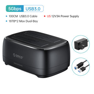 ORICO | ORICO Dual-bay Hard Drive Station USB3.0 5Gbps Type-C HDD Docking Station with 12V 3A Power Adapter for 2.5/3.5 Inch HDD/SSD