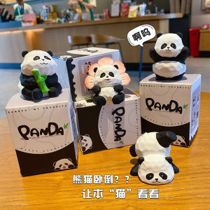 Cute Wood Carving Style Panda Doll Decoration Creative and Refined Car Home Office Computer Table Decoration Supplies