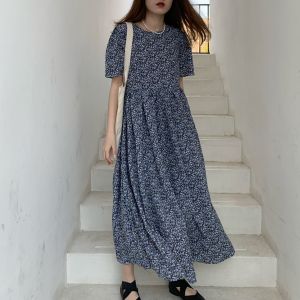 กระโปรง A-Line หวานพิมพ์ชิฟฟอนผ้าฝ้ายสีลูกอมคอกลมเอวสูงชุดเดรสฤดูร้อนพร้อมแขนบัฟสําหรับผู้หญิงอายุ 18-24 ปี