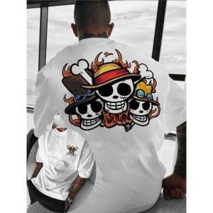 One Piece Mens T-shirt Monkey D. Luffy Portgas D. Ace Summer Anime Autumn Boys and Children Short-sleeved Parent-child Outfits